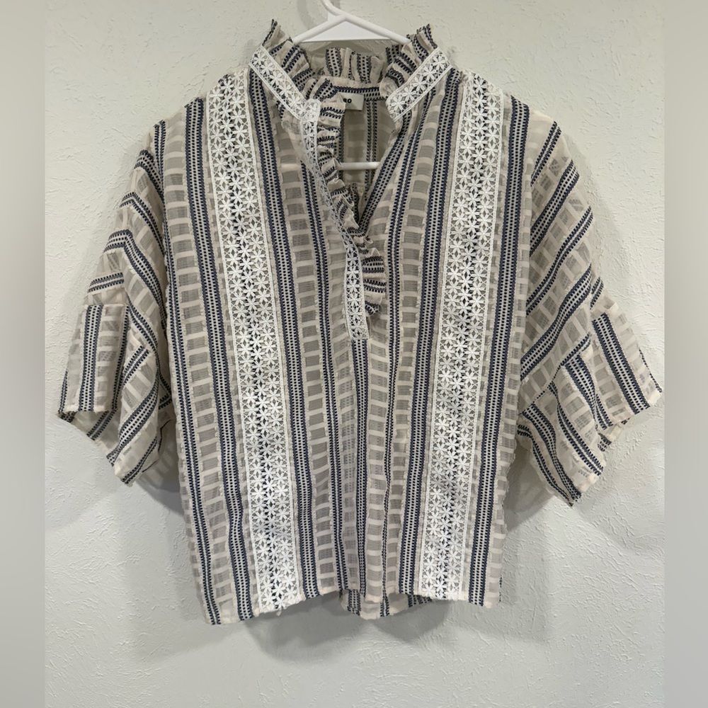 Sandro Striped Guipure Lace Trim Short Top Blouse Size 4 Small EUC - Picture 5 of 10